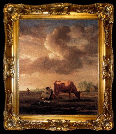 framed  Adriaen van de Velde Cows on a Meadow, ta009-2